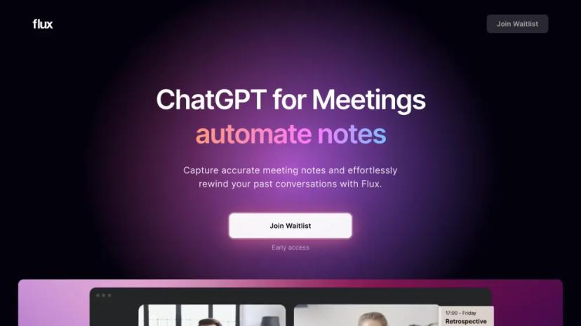 Screenshot of Flux: AI-Powered Meeting Notes and Conversational Assistance