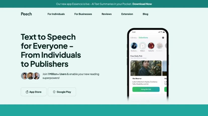 Screenshot of Essence - AI Text Summaries & Text-to-Speech App