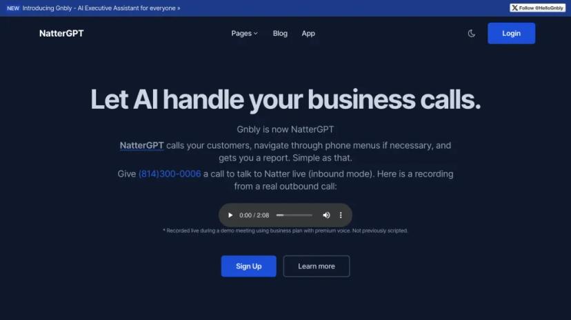 Screenshot of NatterGPT - AI Executive Assistant for Phone Calls