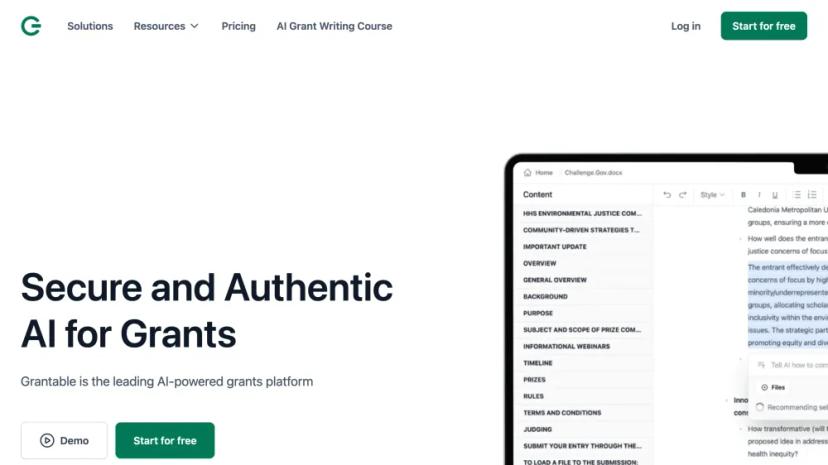 Screenshot of AI-Powered Grant Writing Assistance