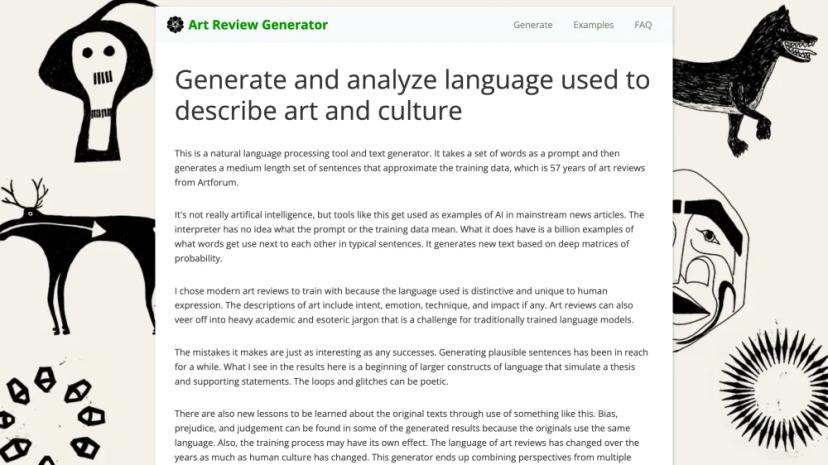 Screenshot of Art Review Language Generator