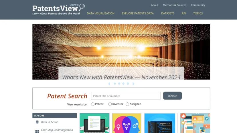 Screenshot of Explore Patents Data with PatentsView