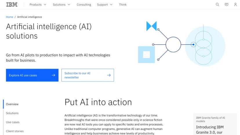 Screenshot of IBM AI Solutions: Transforming Businesses with Adaptive AI Technology