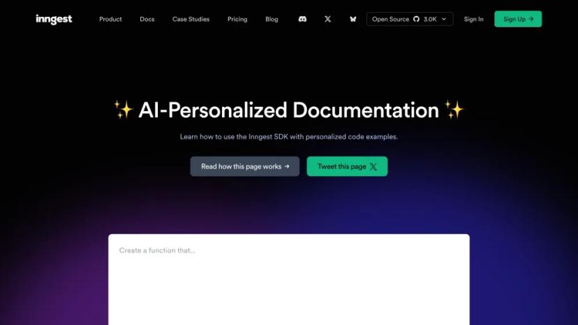 Screenshot of Inngest: AI-Personalized Documentation