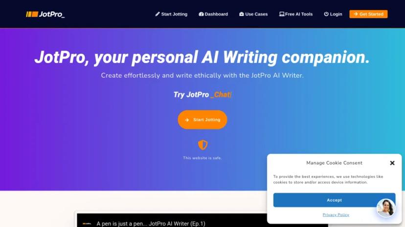 Screenshot of JotPro - AI Writing Companion for Bloggers, Businesses, and Content Creators