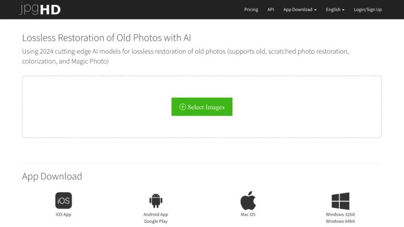 Screenshot of jpgHD: AI-Powered Old Photo Restoration and Enhancement