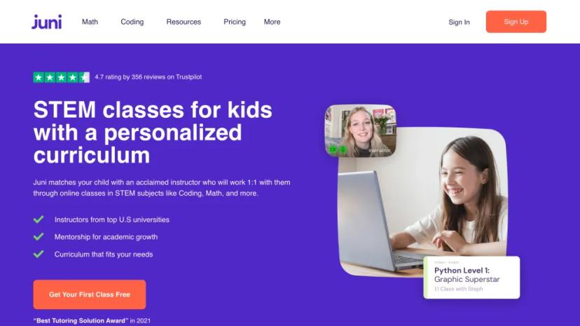 Screenshot of Personalized 1:1 STEM Classes for Kids by Juni