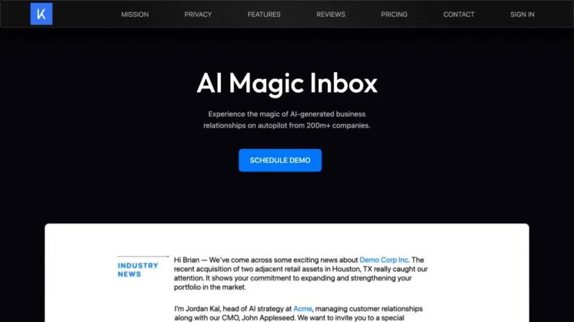 Screenshot of AI MAGIC INBOX for Business Relationship Building