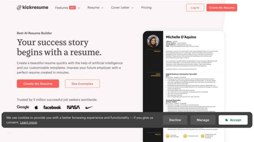 Screenshot of AI Resume and Cover Letter Builder