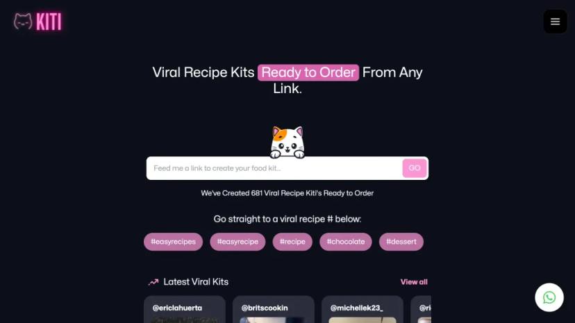 Screenshot of Viral Recipe Kit Ordering with Kiti.ai