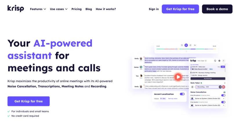 Screenshot of AI-Powered Noise Cancellation and Transcription for Meetings and Calls