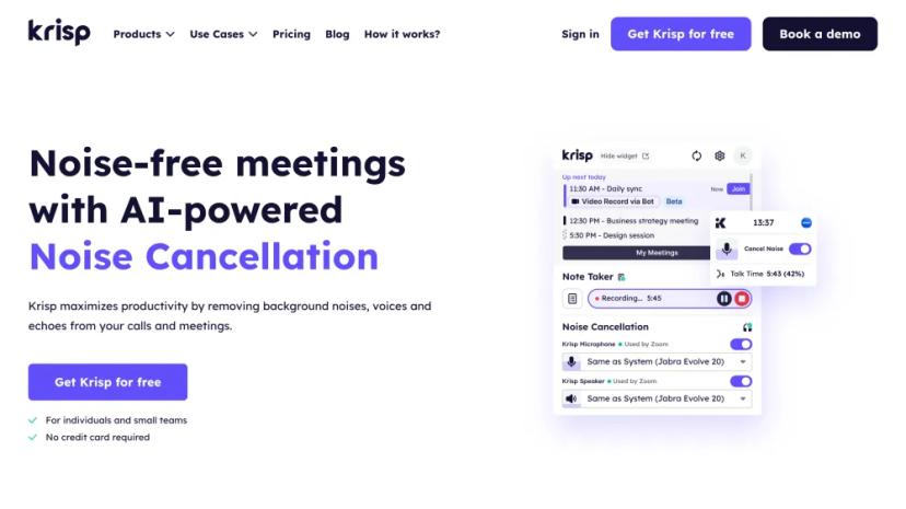 Screenshot of AI-Powered Noise Cancellation for Clearer Calls and Meetings