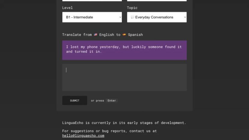 Screenshot of AI Translation Practice Tool