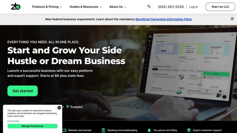 Screenshot of Start and Grow Your Business with ZenBusiness