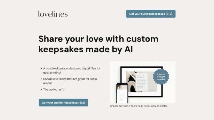 Screenshot of Personalized AI-Generated Keepsakes for Special Moments