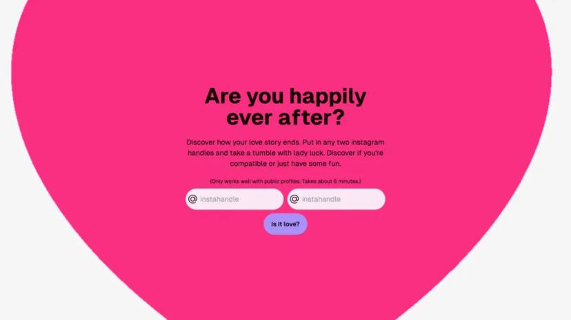 Screenshot of Find Your Love Compatibility with Instagram Handles
