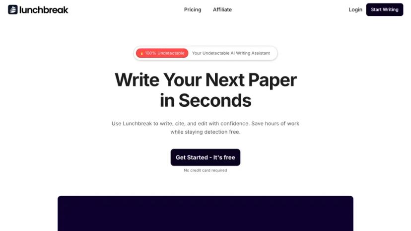 Screenshot of Lunchbreak: The Undetectable AI Writing Assistant