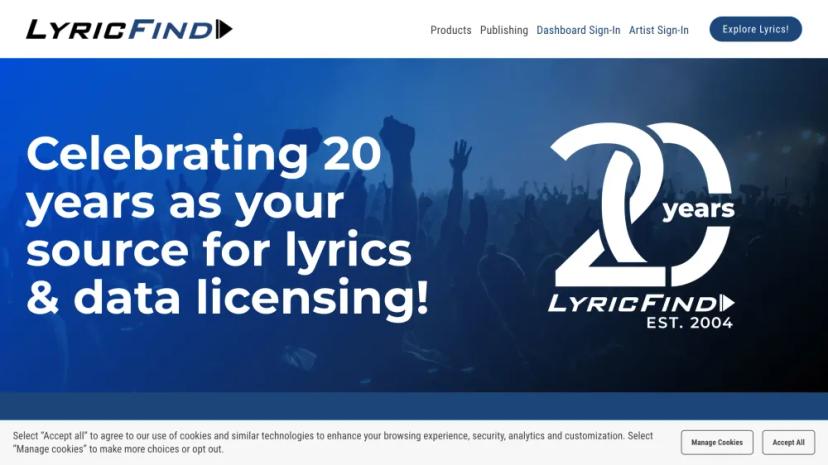 Screenshot of LyricFind: Your Official Lyric Data Provider