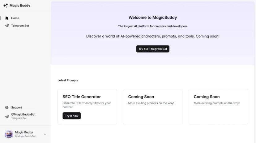 Screenshot of MagicBuddy - AI-Powered Character and Prompt Platform