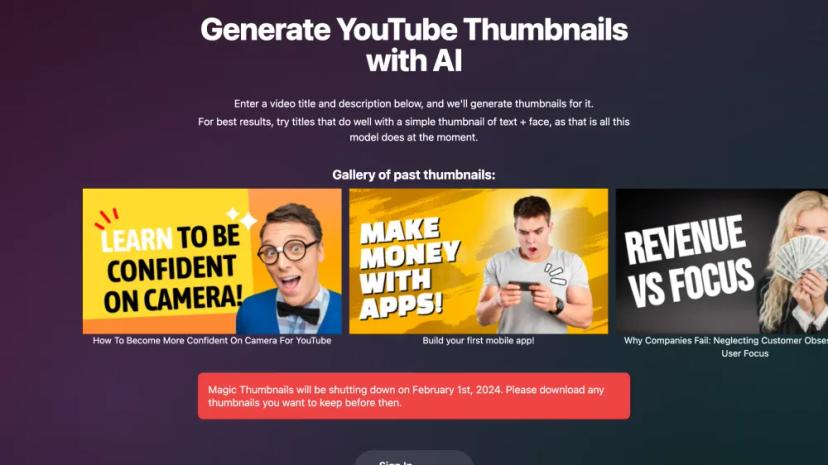 Screenshot of AI-Powered YouTube Thumbnail Generator