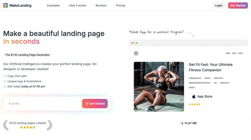 Screenshot of MakeLanding - AI-Powered Landing Page Generator