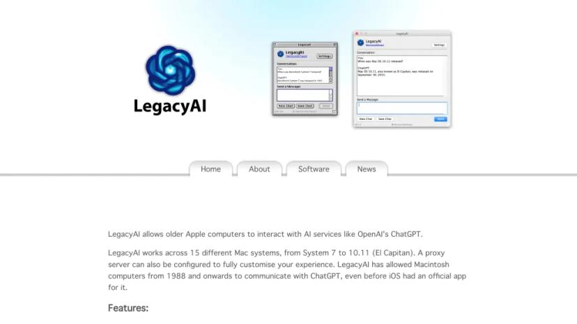 Screenshot of LegacyAI: Interact with OpenAI's ChatGPT on Vintage Macs