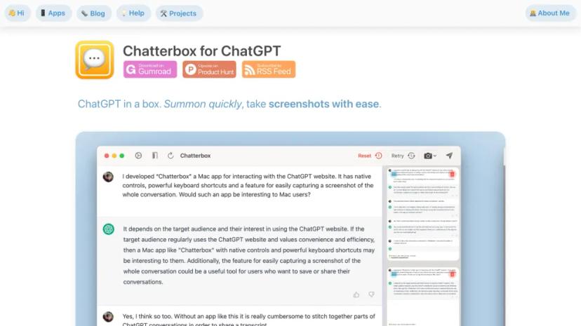 Screenshot of Chatterbox for ChatGPT: A Native macOS App for Interacting with ChatGPT