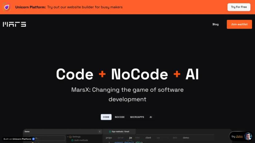 Screenshot of MarsX: The Ultimate No-Code & Code Platform for Building Micro-Apps with AI