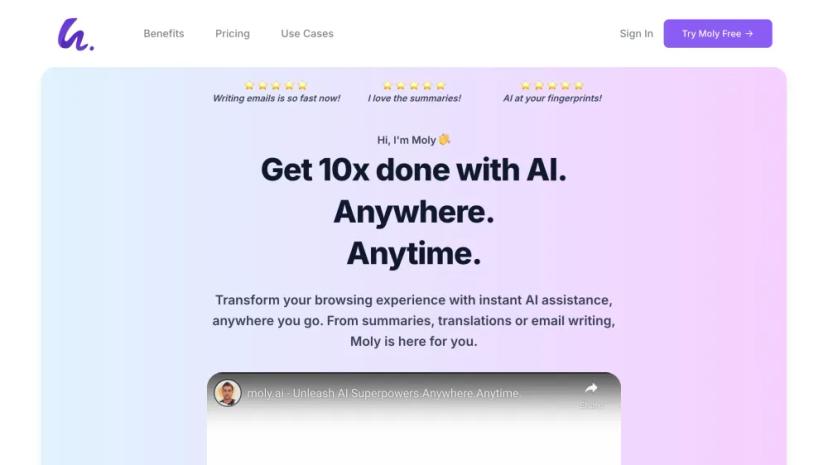 Screenshot of Get AI Assistance Anywhere with Moly AI