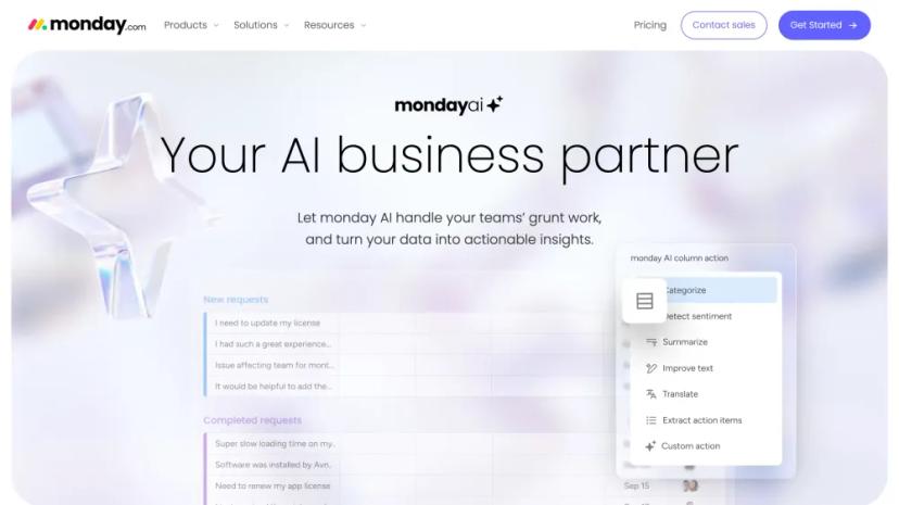 Screenshot of AI-Powered Work Solutions for Teams – monday.com AI