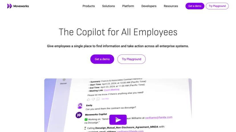 Screenshot of Moveworks Copilot: AI-Powered Employee Support and Enterprise Search