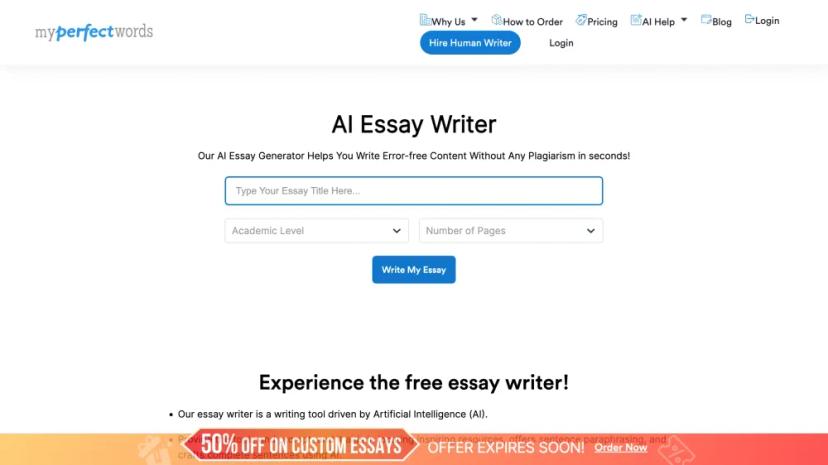 Screenshot of AI Essay Generator: Write Error-free Content in Seconds