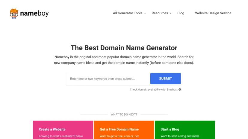 Screenshot of Nameboy - Domain Name Generator & Availability Checker