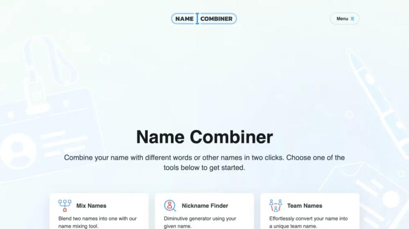 Screenshot of Combine your name with different words or other names in two clicks