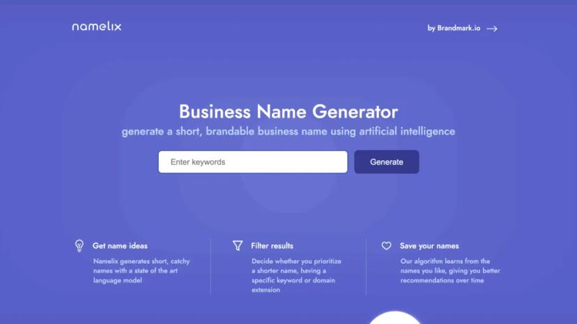 Screenshot of Business Name Generator