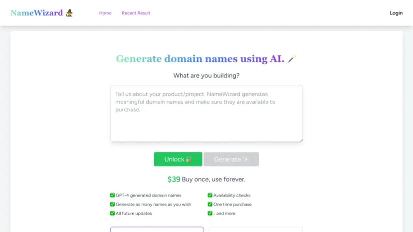 Screenshot of Generate AI-Powered Domain Names Instantly