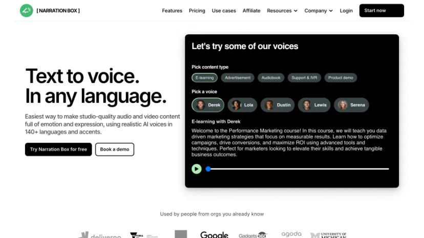 Screenshot of Narration Box - AI-powered Text-to-Voice Studio