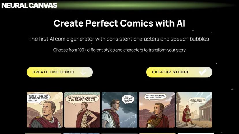 Screenshot of Neural Canvas: AI Comic Generator with Consistent Characters and Speech Bubbles