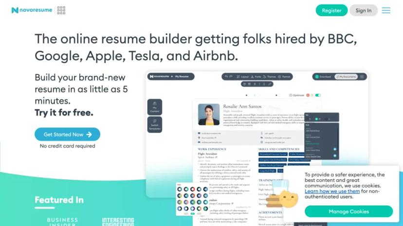 Screenshot of Novorésumé - Online Resume Builder