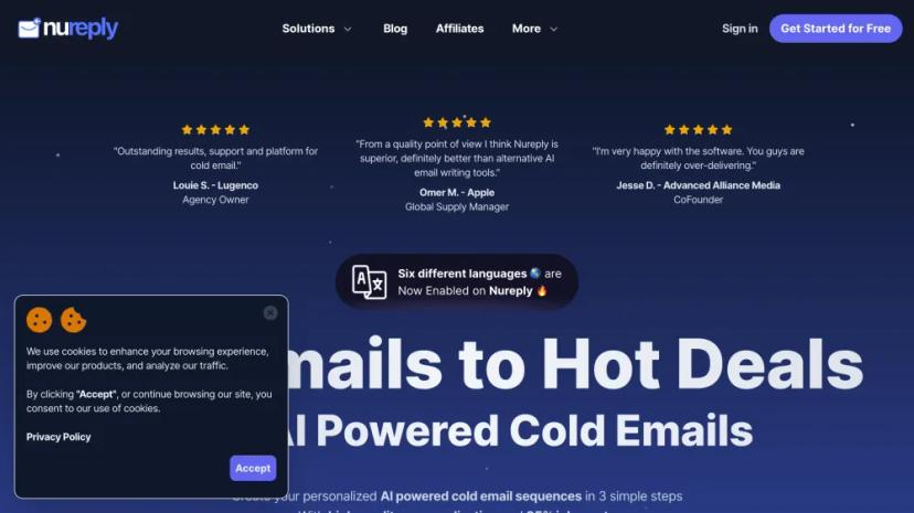 Screenshot of Nureply: AI-Powered Cold Email Sequences