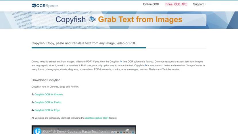 Screenshot of Copyfish: Extract Text from Images and Videos with AI OCR