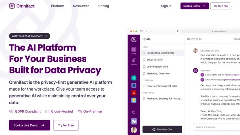 Screenshot of The AI Platform for Your Business Built for Data Privacy