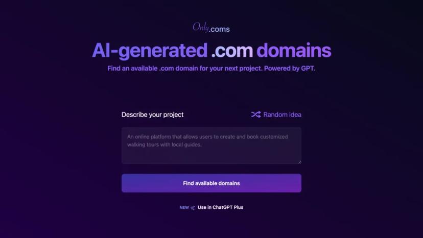 Screenshot of AI-Generated .com Domains