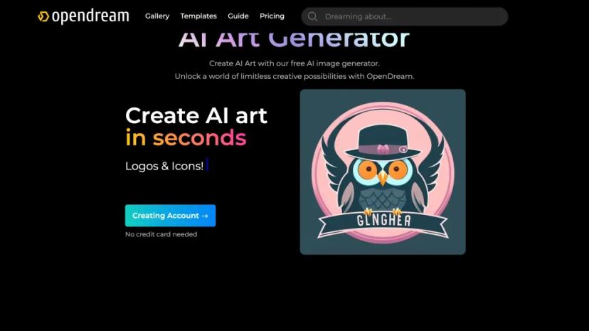 Screenshot of AI Art Generator by OpenDream