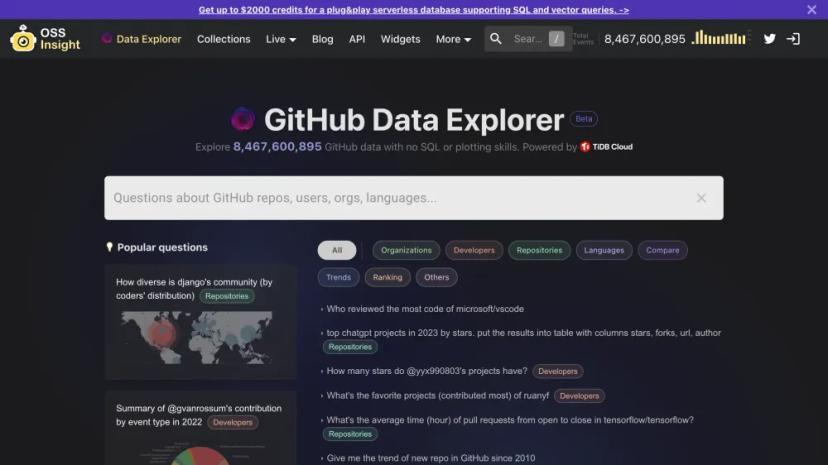 Screenshot of GitHub Data Explorer