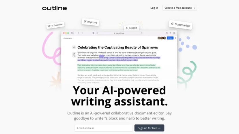 Screenshot of AI-powered Writing Assistant: Collaborative Document Editor