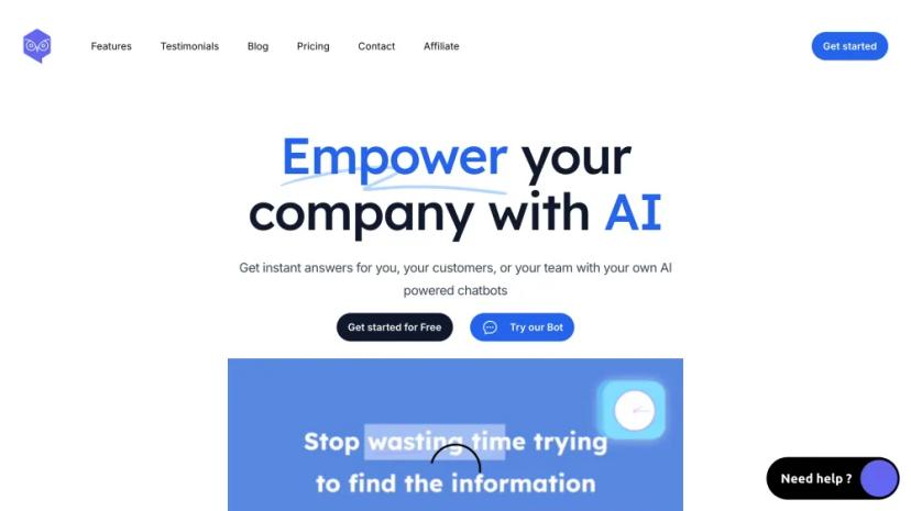 Screenshot of Empower Your Company with Owlbot's AI-Powered Chatbots