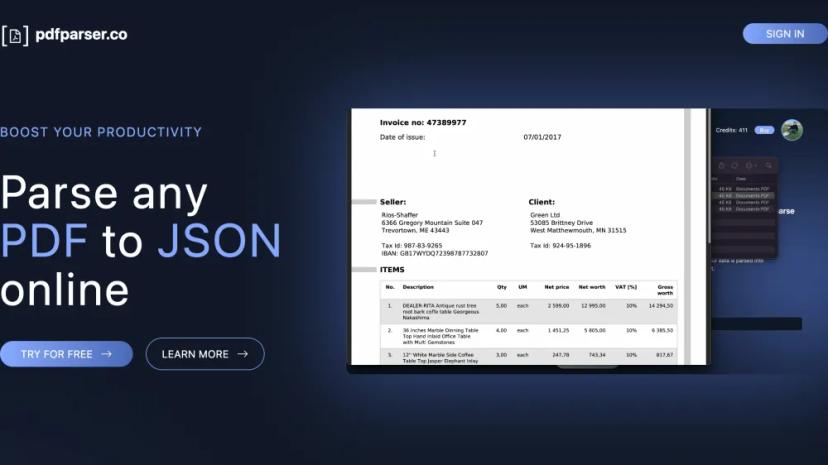 Screenshot of Boost Your Productivity with AI-Powered PDF to JSON Conversion