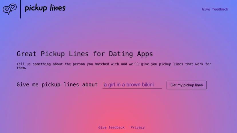 Screenshot of AI-Powered Pickup Lines for Dating Apps