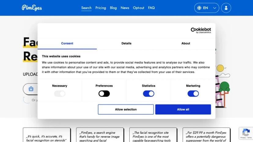 Screenshot of Face Search Engine & Reverse Image Search